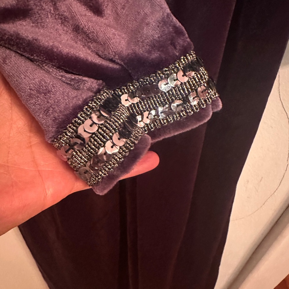 Vintage Charcoal Plum Velvet Kaftan ✨ Beaded Boho Witchy S/M - Picture 4 of 14